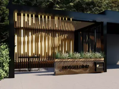 Modern Wavy Wooden Facade 3D Model 3D model