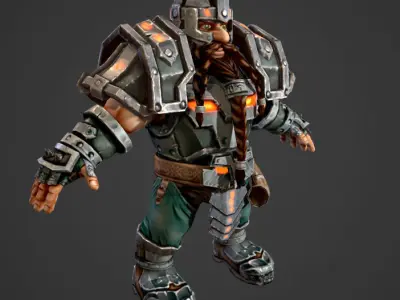 Dwarf warrior animated game model Low-poly 3D model