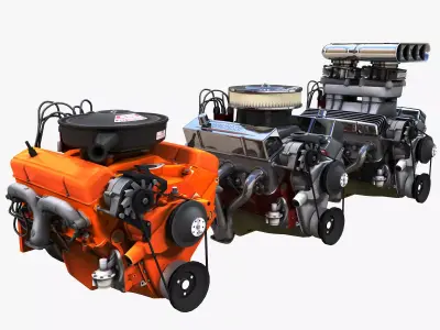 V8 HotRod small block engine Low-poly 3D model