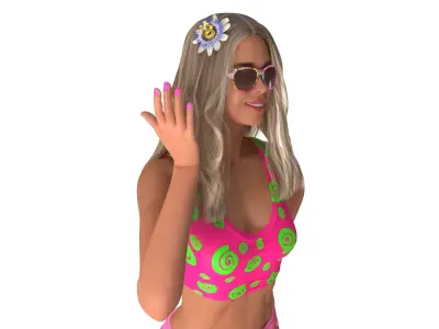 Fashionable Female with Sunglasses and Flower Accessory 3D model