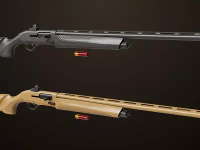 Long Shotgun 03 Black and Sandal Single Mat All PBR Textures Low-poly 3D model