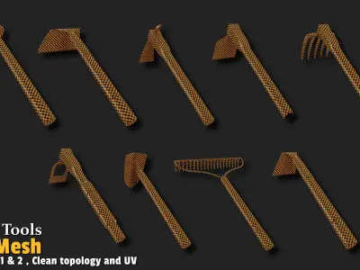 9 Farm Tools Base Mesh-VOL01 Low-poly 3D model