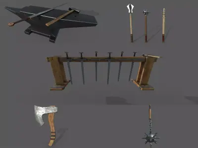  MEDIEVAL Weapons t PACK 3D Model Collection Low-poly 3D model