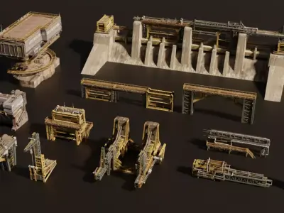 Industrial Wasteland KitBash Set Free 3D model