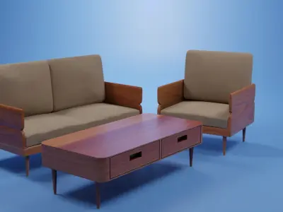 Set Wooden Furniture 7 3D model