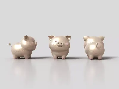 Gold jewelry pig Low-poly 3D model