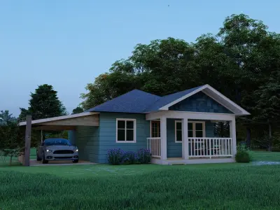 House with carport 3D model 3D print model