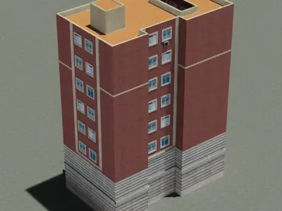 Building apartment with flat roof Low-poly 3D model