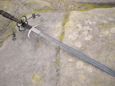 South German Grosser Bidenhander circa 1580  Game Ready 3D Model Low-poly 3D model