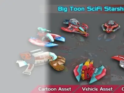 Big Toon SciFi Star Ships Low-poly 3D model