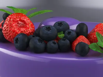 Glazed Round Cake with Mint and Berries 3D model