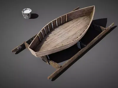 Medieval boatmaker props Low-poly 3D model