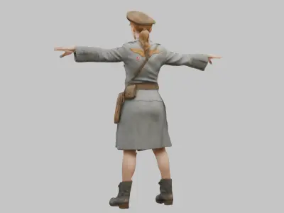 WWII Soldier Woman Low-poly 3D model