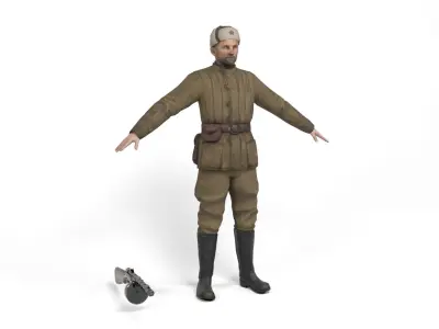 Soviet soldier Low-poly 3D model