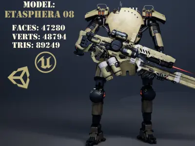Etasphera08 robot with gun Low-poly 3D model