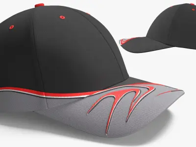 Flame Stripe Curve Brim Cap Red Black 3D model