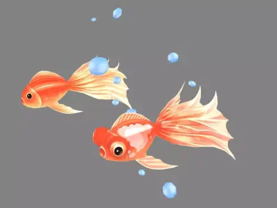 Cartoon goldfish in the tank Low-poly 3D model