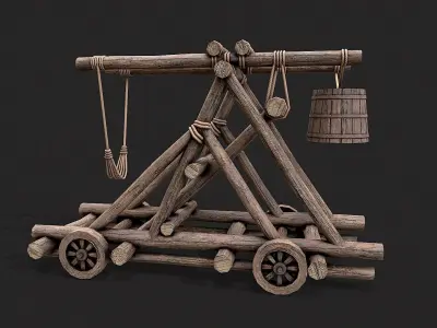 Medieval Siege Catapult 1 Low-poly 3D model