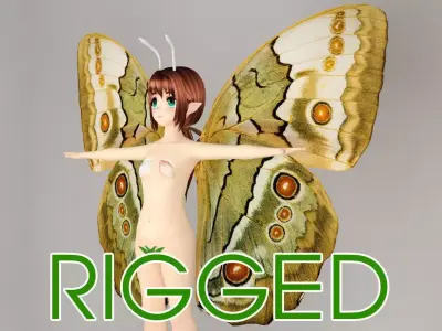 T pose rigged model of Chouko anime creature 3D model