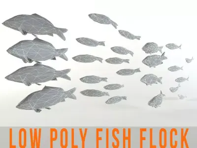 Fish Flock Lowpoly Sealife Bass Pollad Plaice Pouting Fishes  Low-poly 3D model
