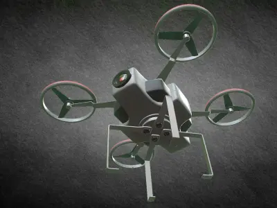 Quadcopter drone with four wheels Low-poly 3D model