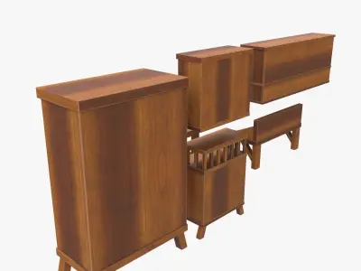 furniture set of wooden 3D model