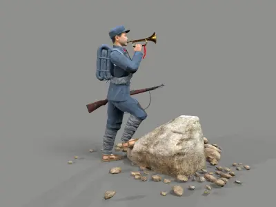 China soldier bugle Low-poly 3D model