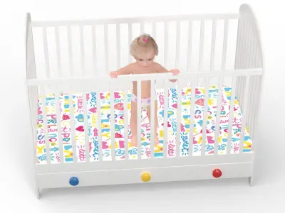 Baby Girl in Bed Standing Fur Rigged 3D model
