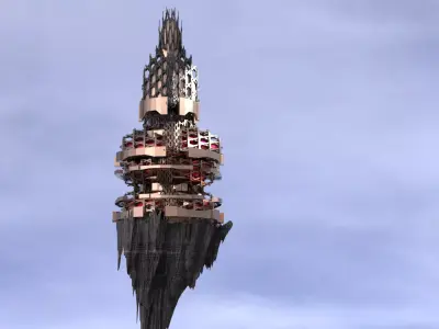 Sci fi Gold financial Hive mechanical tower 3D model