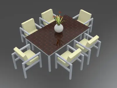 Dining table with 6 seats architectural furniture for house Low-poly 3D model