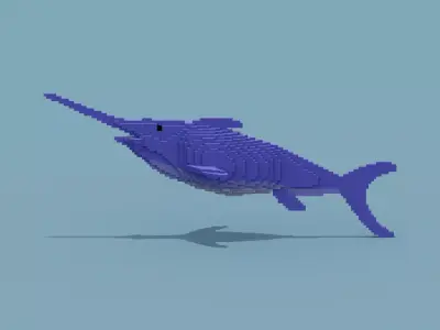 Voxel Swordfish Low-poly 3D model