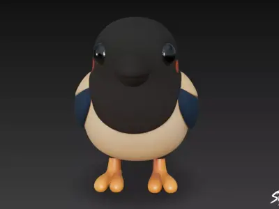 Cartoon Plush Magpie Low-poly 3D model