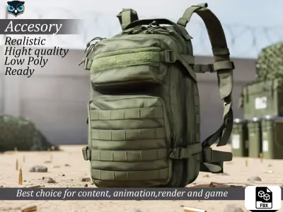 Military Tactical Assault Pack - Olive Drab Low-poly 3D model