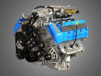 V8 supercharger Car Engine with Full Internal and External Parts 3D model