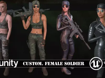 Customizable Female Soldiers Classic and Modern Style Low-poly 3D model