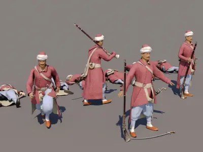 Janissary indian soldier holding sword Low-poly 3D model