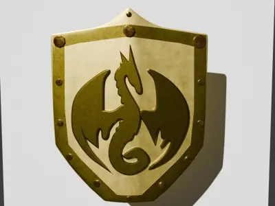 Golden Dragon Emblem Shield Low-poly 3D model
