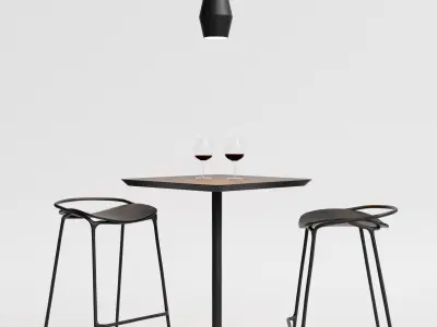 Bar Stools  And Table 3D model