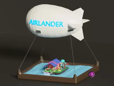 Airlander balloon airship with flying guest house Low-poly 3D model