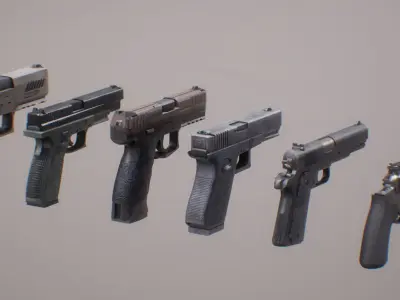 Pistol Set 1 Rigged PBR Low-poly 3D model
