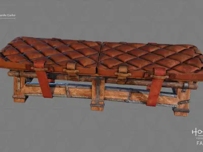 Medieval Bench Low-poly 3D model