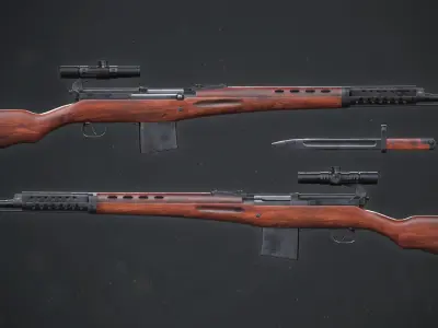 PBR Soviet SVT-40 Semi-Automatic rifle Low-poly 3D model