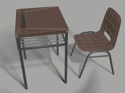 school desk and chair Free low-poly 3D model
