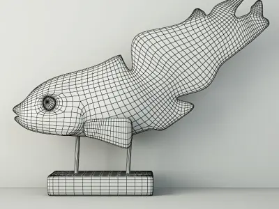 Hand-Carved Driftwood Fish On Stand 3D model