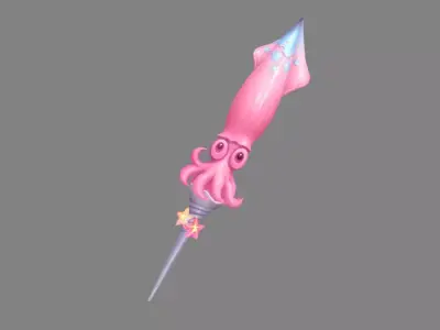 Cartoon pink squid sword Low-poly 3D model