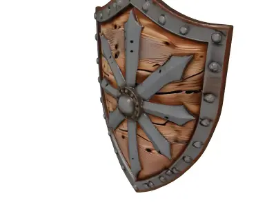Damaged Wooden Shield with Iron Boss 3D model