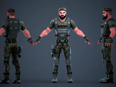Military Soldier - UE4 UE5 Unity Ready Stylized Character Low-poly 3D model