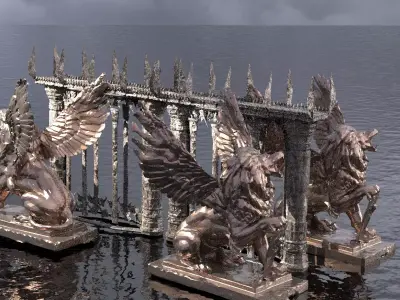 Stone Lions Ancient Bridges Low poly Low-poly 3D model