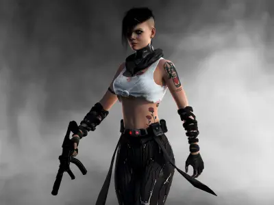 Cyber girl  Low-poly 3D model