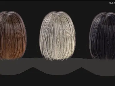 Real Time Hair Card Female Hairstyle part 14 Low-poly 3D model